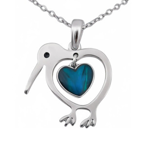 Paua Kiwi Heart Chain Pendant Necklace