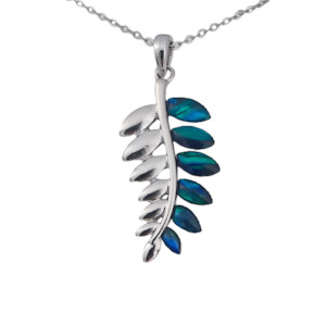 Paua Silver Fern Chain Pendant Necklace
