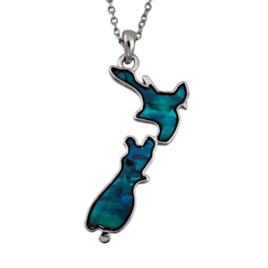 Paua NZ Map Chain Pendant Necklace