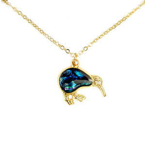 Necklaces: Paua Medium Classic Kiwi Pendant Necklace Gold Colour