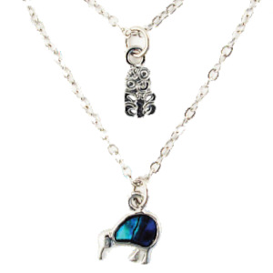 Necklaces: Paua Kiwi Tiki Layer Chain Necklace