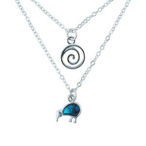 Paua Kiwi Koru Layer Chain Necklace