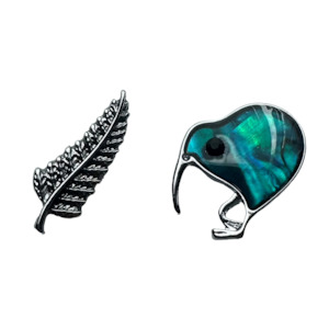 Brooches: Paua Sleek Kiwi & Silver Fern Lapel Pin