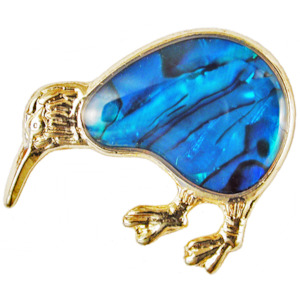 Brooches: Paua Classic Kiwi Brooch Gold Colour