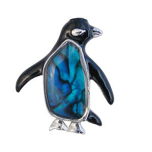 Paua Black Penguin Brooch