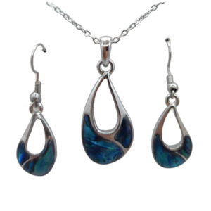Paua Curved Open Drop Necklace Earring Set