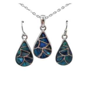 Pendant Sets: Paua Ocean Teardrop Necklace Earring Set