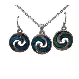 Pendant Sets: Paua Intertwined Koru Necklace Earring Set