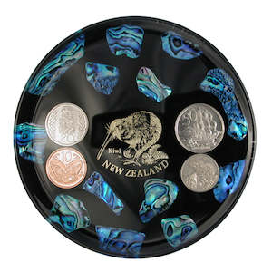 Giftware: Decorative Round Plate Gold Foil Kiwi With REAL Coins x4