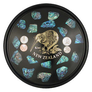 Bar Tray Gold Foil Kiwi Paua Pieces With REAL Coins x4