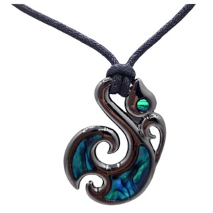 Cord Necklaces: Paua Black Metal Taniwha Cord Necklace