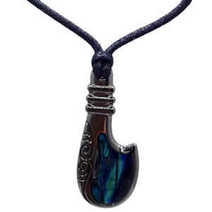 Cord Necklaces: Paua Black Metal Patu Cord Necklace