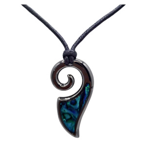 Paua Black Metal Koru Wave Cord Necklace