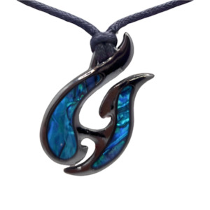 Paua Black Metal Hook Cord Necklace