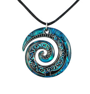 Paua Resin Koru Kowhaiwhai Cord Necklace