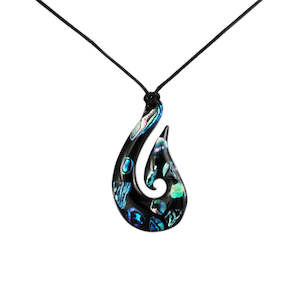Paua Resin Hook Pendant Cord Necklace
