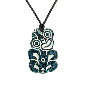 Paua Resin Tiki Pendant Cord Necklace