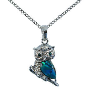 Paua Glitzy Ruru Owl Diamante Necklace