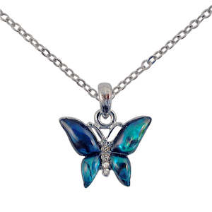 Paua Butterfly Diamante Chain Necklace
