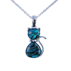 Paua Cat With Bowtie Necklace