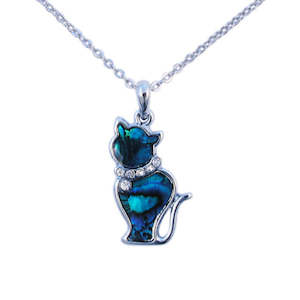 Paua Sitting Cat Diamante Collar Necklace