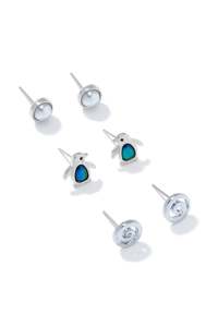 Earrings: Paua Trio - Koru Penguin Pearl Stud Earrings Set