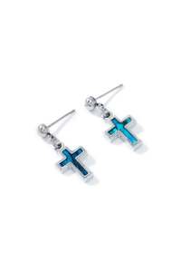 Earrings: Paua Drop Milgrain Cross Stud Earrings