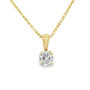 Diamond Rings: 9ct Yellow Gold Solitaire Round Brilliant Cut Lab Grown Diamond Pendant 0.36ct