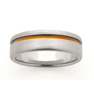 Wedding Rings For Him: Soft Edge Titanium Band With Brown Groove Wedder