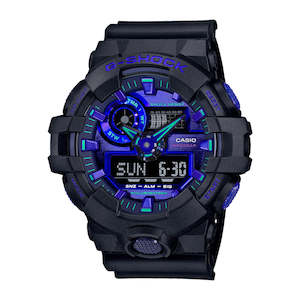 G Shock Duo Virtual World W/Time, Alarm.S/W,200M Blue Lcd, Blk Resin Band