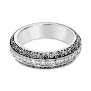 Anniversary Rings: 9Ct White Gold Diamond Enamel Wedder