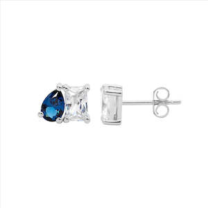 Gifts Under 100: Sterling Silver Emerald & London Blue Pear Cut Cz Stud Earrings