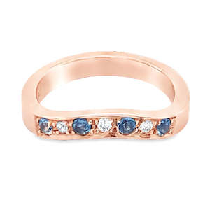 Ascolani: 9ct Rose Gold Shaped Ring Blue Topaz & Diamond
