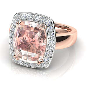 Ascolani: 18ct Rose & White Gold Morganite & Diamond Halo Dress Ring