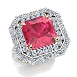 18ct White Gold Diamond & Pink Tourmaline Dress Ring