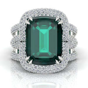 Ascolani: 18ct White Gold Diamond & Blue Green Tourmaline Dress Ring