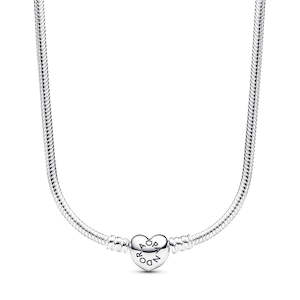 Pendants Necklaces: Snake Chain Sterling Silver Necklace With Heart Clasp