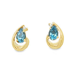 9ct Yellow Gold Pear Cut Swiss Blue Topaz & Lab Grown Diamond Stud Earrings