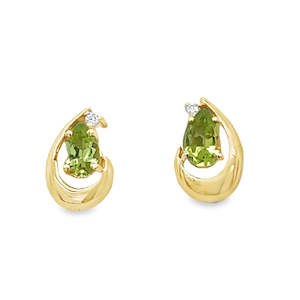 Earrings: 9ct Yellow Gold Pear Cut Peridot & Lab Grown Diamond Stud Earrings
