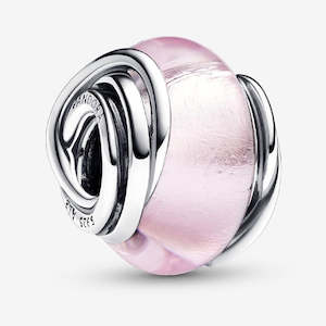 Pandora Encircled Sterling Silver Charm With Pink Murano Glass And Silver Foil