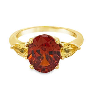18ct Yellow Gold Mexican Fire Opal and Yellow Sapphire Ring