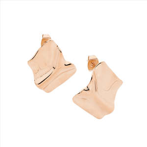 Stainless Steel Crease Rectangle Stud Earrings, Rose Gold Ip Plated