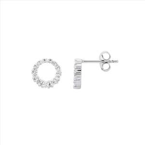 Sterling Silver Gradual Wh Cz 9Mm Circle Earrings