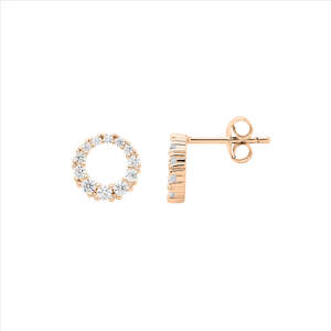 Sterling Silver Gradual Wh Cz 9Mm Circle Earrings W/Rose Gold Plating