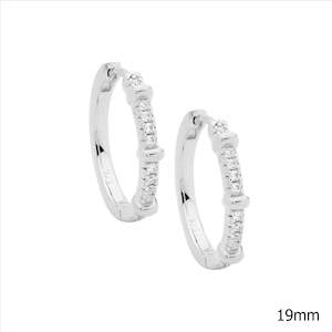 Sterling Silver 19Mm Wh Cz Hoop Earrings W/ 3X Bands
