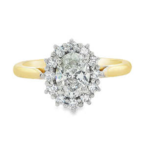 Fishers Collection: 18ct Yellow Gold/Platinum 1.00ct Oval Diamond Cluster Ring 1.00ct