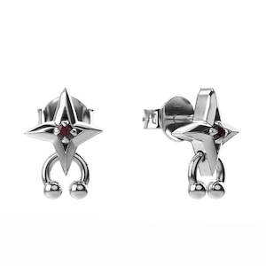 Stolen Girlfriends Club: Sterling Silver/ Garnet Comic Punk Studs