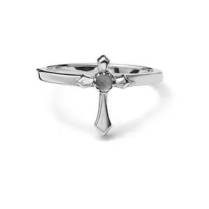 Stolen Girlfriends Club: Sterling Silver White Quartz Gothic Cross Ring - Size Q