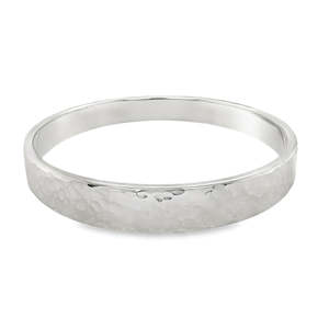 Whenua: Sterling Silver Handmade Hammered Bangle 9.5mm Wide