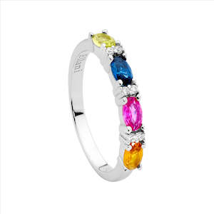 Ss Multi Colour Oval & Wh Rnd Cz Ring